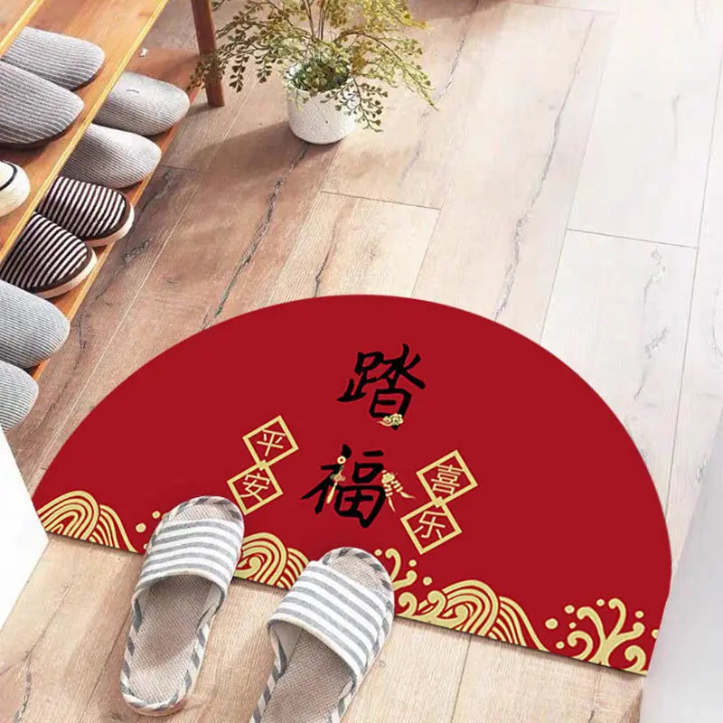 Navak Carpet Chinese Semi-circular Floor Mats Japanese Style Crane Printed Door Entrance Non-slip Floor Mats Balcony Carpet Hallway Porch Rug