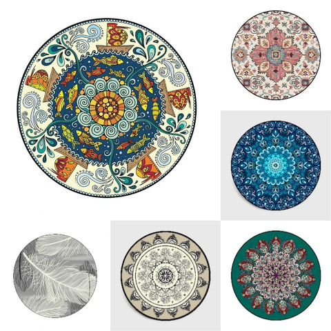 Navak Carpet Round Bohemian Mandala Carpet for Living Room Geometric Print Ethnic Style Bedroom Mat Home Decor Rugs Machine Washable Area Rug