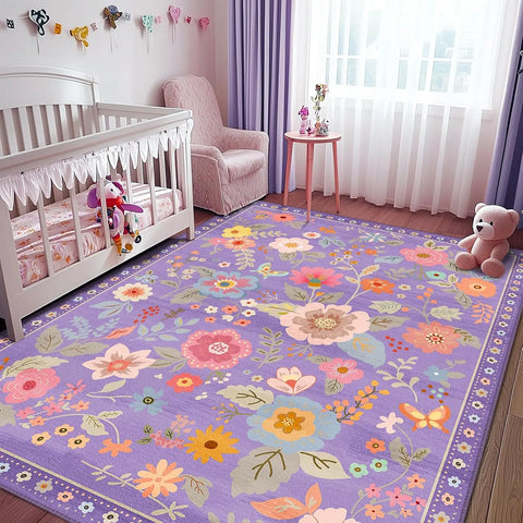 Navak Carpet Crystal velvet carpetFloral  Area Rug Machine Washable Soft Print Boho Carpet Non Slip Doormat Low Pile Flower Area Rugs for