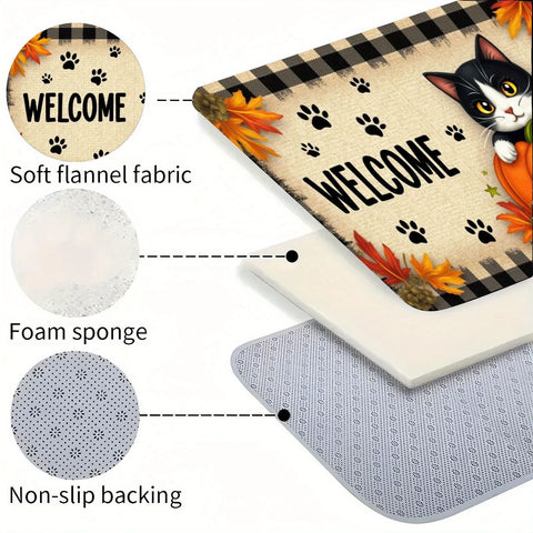 Navak Carpet Autumn Cat Paw Pumpkin Maple Leaves Welcome Doormat Fall Entrance Floor Mat Thanksgiving Decor Living Room Bedroom Non-slip Rugs
