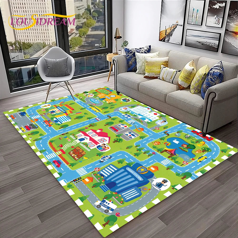 Navak Carpet Child Playmat Traffic Highway City Playroom Carpet Rug for Home Living Room Bedroom Doormat Decor, Area Rug Non-slip Floor Mat