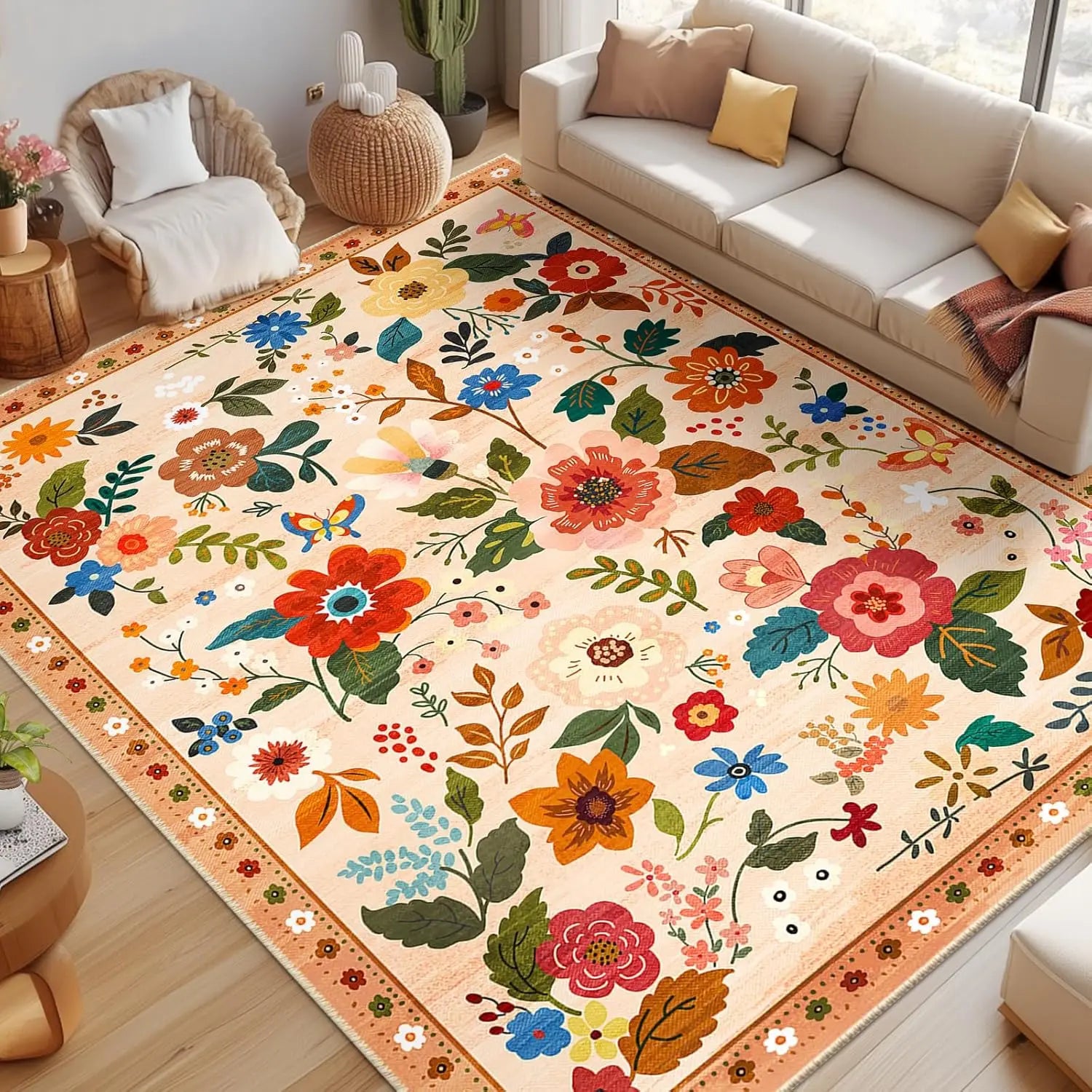 Navak Carpet Crystal velvet carpetFloral  Area Rug Machine Washable Soft Print Boho Carpet Non Slip Doormat Low Pile Flower Area Rugs for
