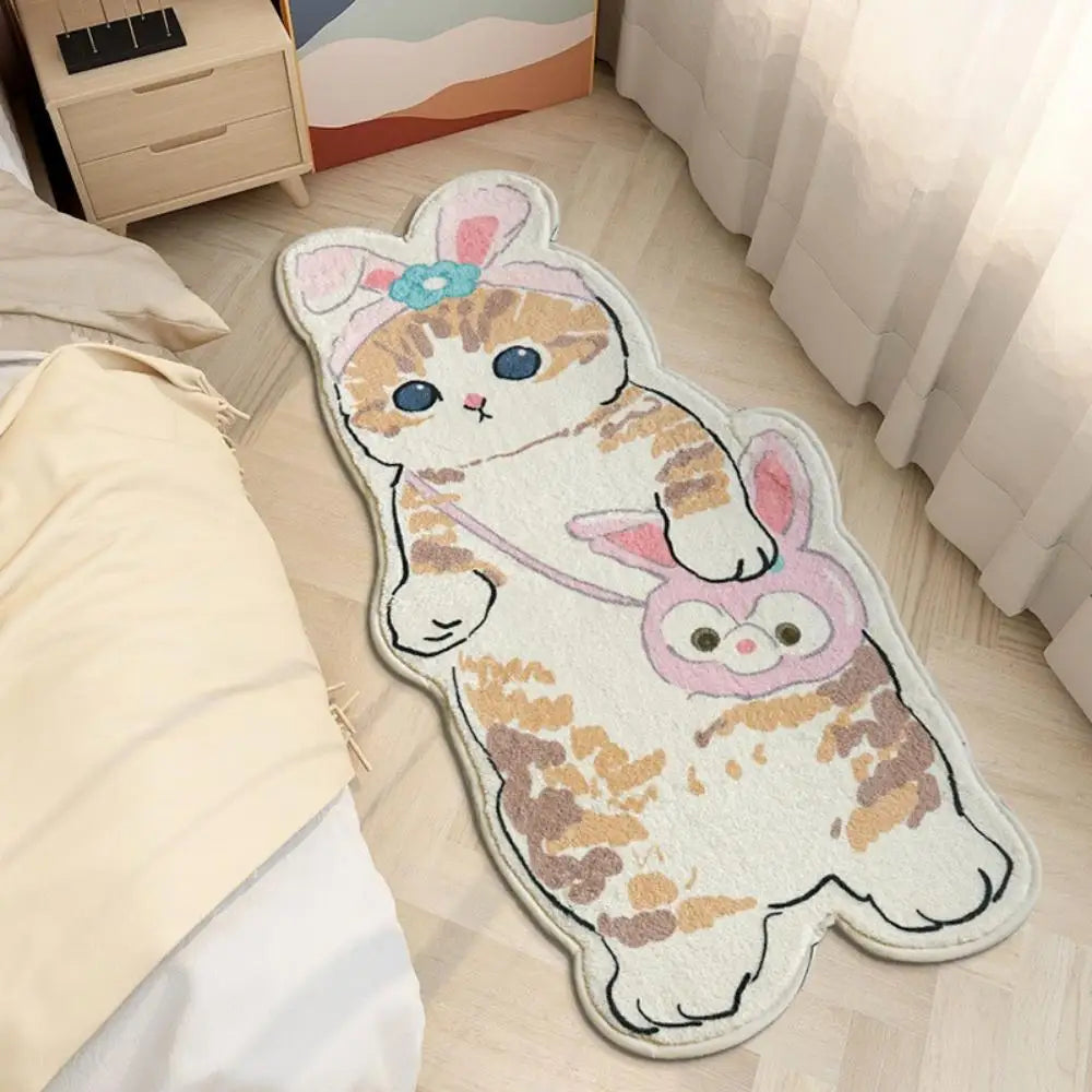 Navak Carpet Cat Imitation Cashmere Rug Bed Blanket Living Room Bedroom Floor Mat Machine Washable Cute Cartoon Bay Window Mat Household Rug