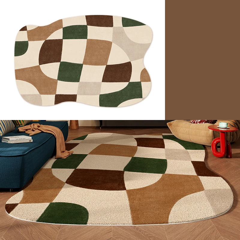 Navak Carpet Living Room Carpet Sofa Coffee Table Rug Irregular Non-slip Floor Mat Machine Washable Soft Bedroom Rugs Retro Home Decoration