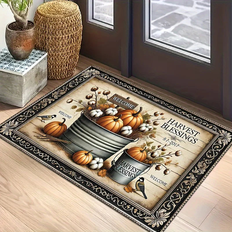 Navak Carpet Thanksgiving Fall Pumpkin Theme Door Mat Kitchen Bathroom Laundry Non-slip Floor Mat Living Room Balcony Hallway Entrance Rugs
