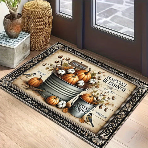 Navak Carpet Thanksgiving Fall Pumpkin Theme Door Mat Kitchen Bathroom Laundry Non-slip Floor Mat Living Room Balcony Hallway Entrance Rugs