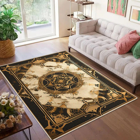 Navak Carpet Marble Style Luxury Golden Border Carpet for Live Room Soft Antiskid Large Size Bedroom Rug Machine Washable Entrance Door Mat