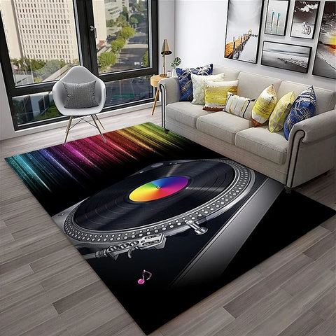 Navak Carpet 3D Retro Vinyl Record Music Art Carpet Rug for Home Living Room Bedroom Sofa Doormat Decor,Kid Play Area Rug Non-slip Floor Mat