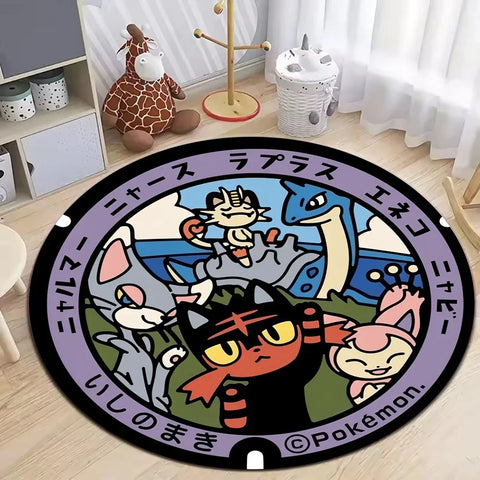 Navak Carpet Daily Picks Round Pokemon Rug for Living Room Decor Bedroom Rug Lounge Balcony Sofa Mat Coffee Table Mat Swivel Chair Mat Kids Gift