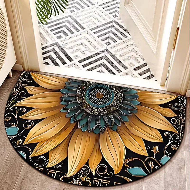 Navak Carpet Bees Floral Door Mat Non Slip Semi Circle Polyester Entrance Rug for Farmhouse Patio Laundry Kitchen Yard Outdoor Home Decor