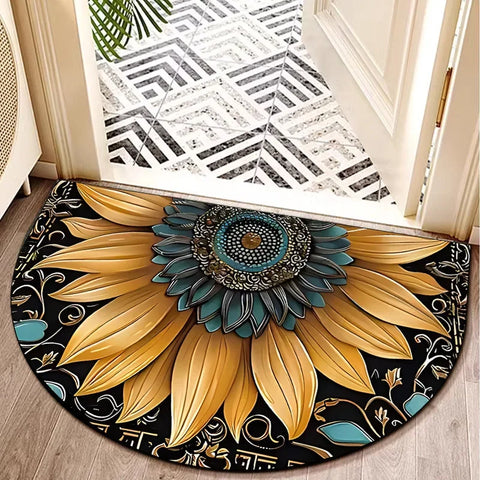 Navak Carpet Bees Floral Door Mat Non Slip Semi Circle Polyester Entrance Rug for Farmhouse Patio Laundry Kitchen Yard Outdoor Home Decor