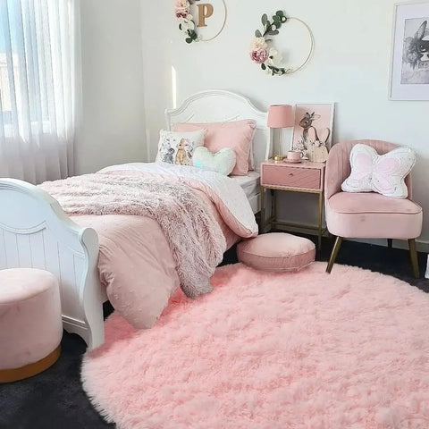 Navak Carpet vikama Pink Round Rug for Girls Bedroom,Fluffy Circle Area Rug for Kids Room,Furry Shaggy Carpet for Living Room Playroom Decor