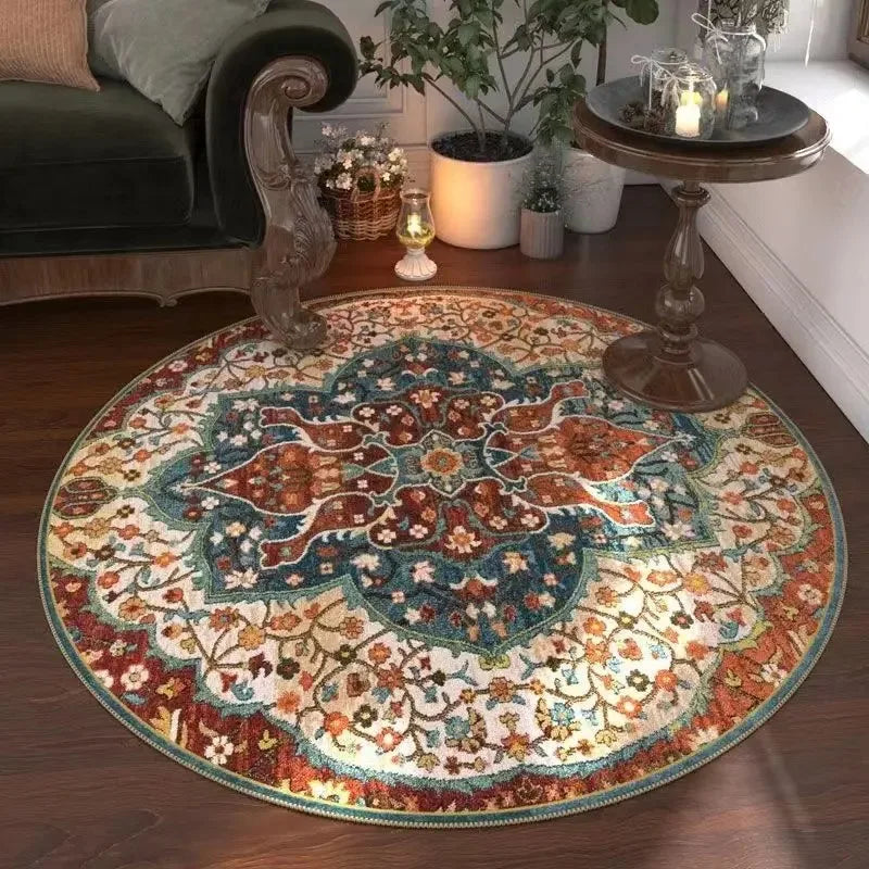 Navak Carpet Moroccan Floral Round Carpet, Washable For Living Room & Dining