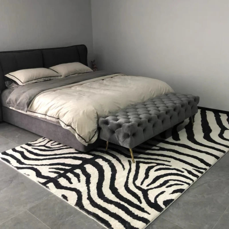 Navak Carpet Nordic Fluffy Plush Carpets for Living Room Light Luxury Zebra Pattern Bedroom Decor Carpet Home Large Area Anti-Slip Lounge Rug