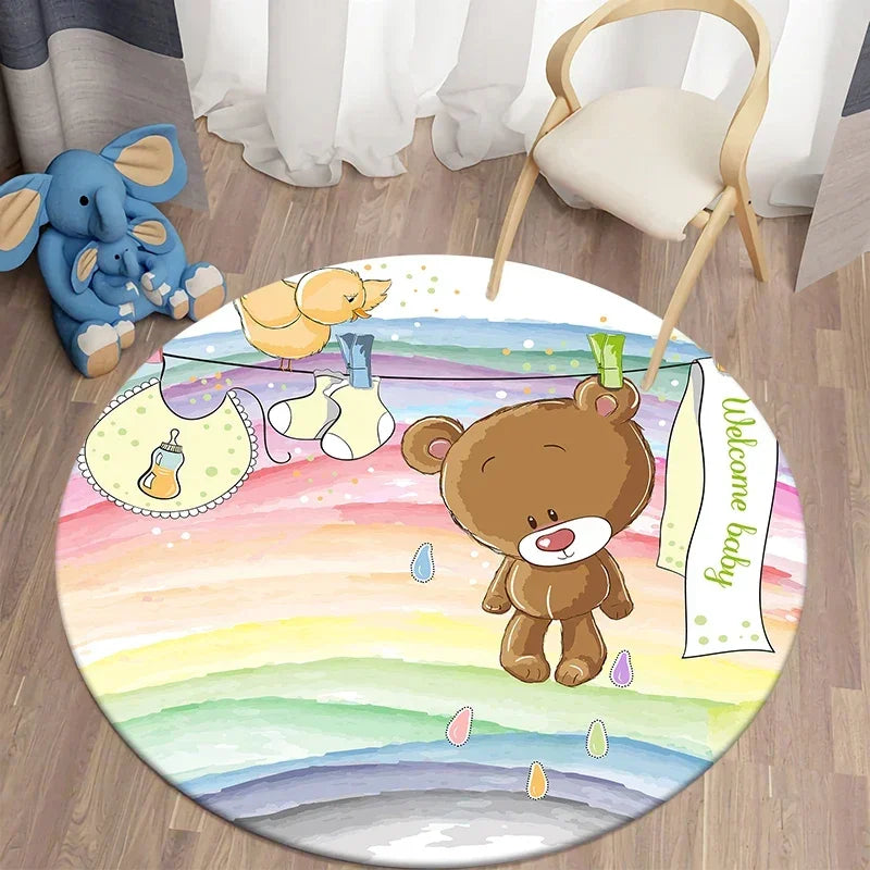 Navak Carpet Cartoon Cute Bear Round Carpet for Living Room Rugs Bath Mat for Children Room Mats Bedroom Carpets Baby Kids Room Home Decor