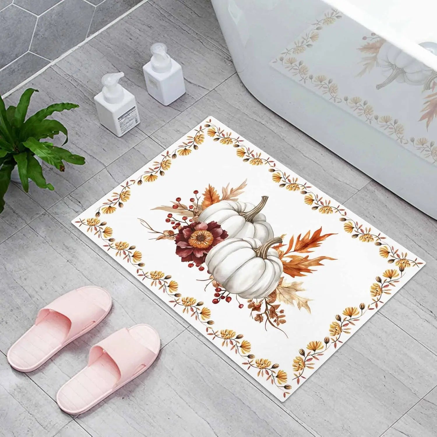 Navak Carpet Autumn Thanksgiving Pumpkin Welcome Doormat Home Decor Fall Maple Leaf Kitchen Mat Balcony Hallway Rug Bedroom Non-slip Floormat