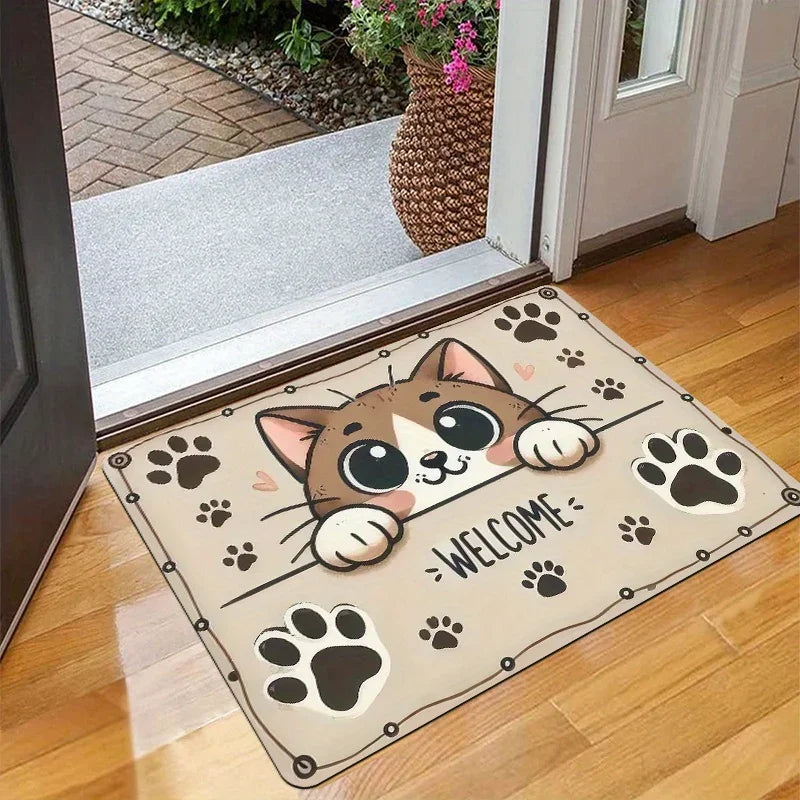 Navak Carpet 1pc Cute Kitten Paw Print Doormat - Non-slip Polyester Floor Mat for Entry/Kitchen, Quick Dry Indoor/Outdoor Decoration