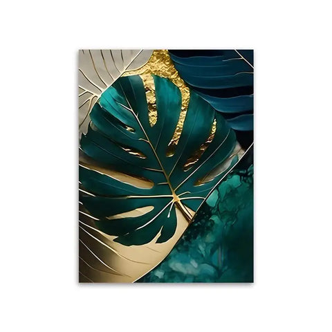 Navak Carpet Abstract Golden Green Plant Leaves Classic Posters Print Self Care Wall Art Canvas Painting For Living Room Bedroom Home Decor
