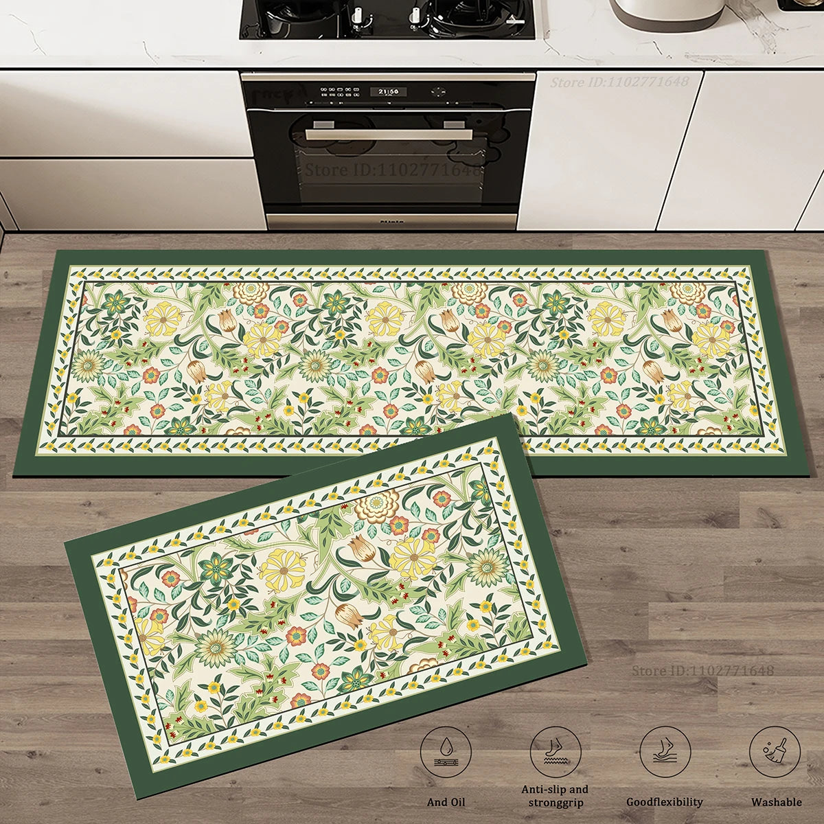 Navak Carpet Flowers Pattern Kitchen Extra Thick Absorbent Rug Bathroom Entrance Non-Slip Doormat Carpet Large Anti Fatigue Mat Long Rugs