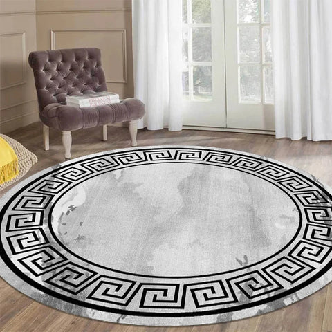 Navak Carpet Luxury Style Round Carpet Living Room White Black Green Marble Pattern Room Rugs Washable Non-slip Decor Floor Mats for Bedroom