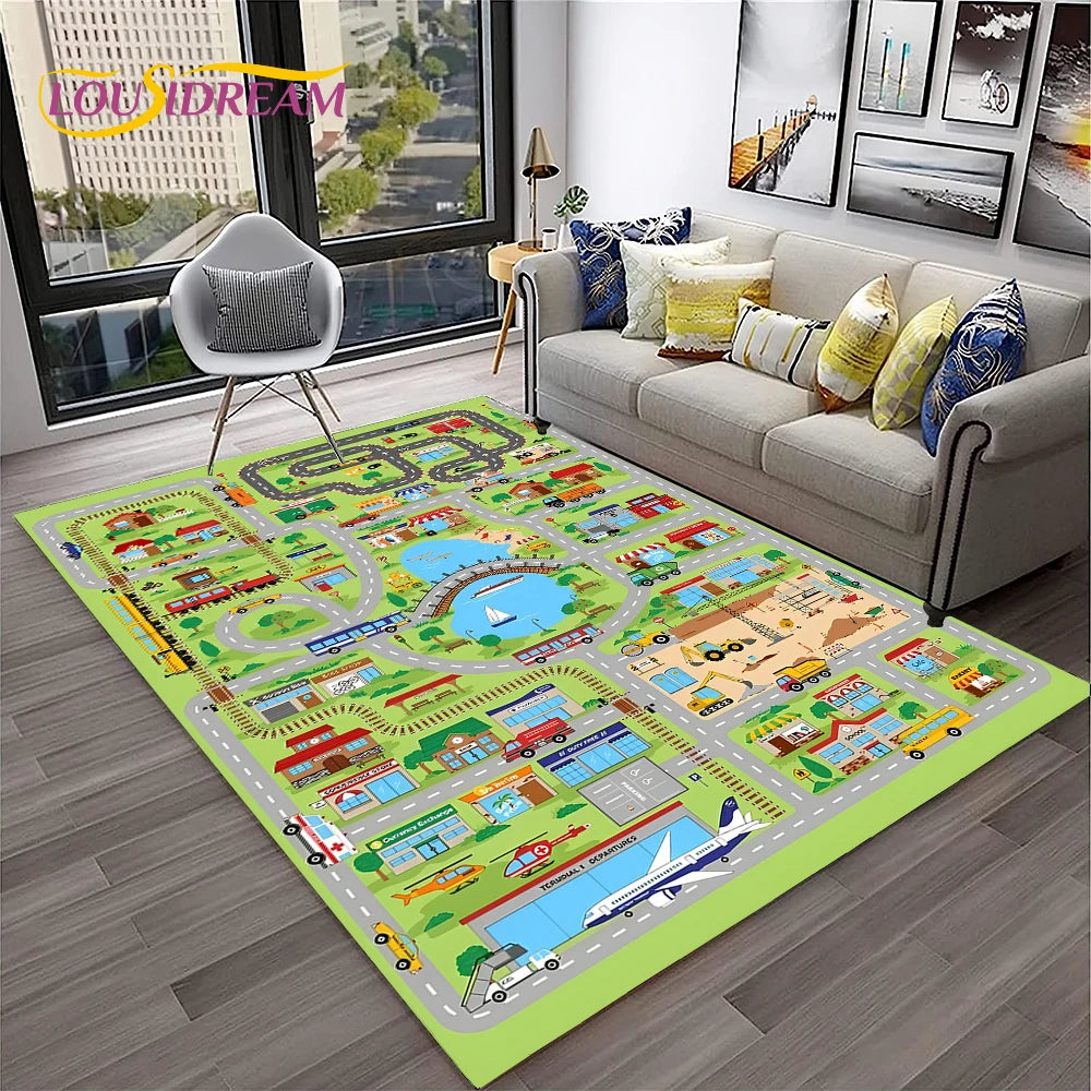 Navak Carpet Child Playmat Traffic Highway City Playroom Carpet Rug for Home Living Room Bedroom Doormat Decor, Area Rug Non-slip Floor Mat
