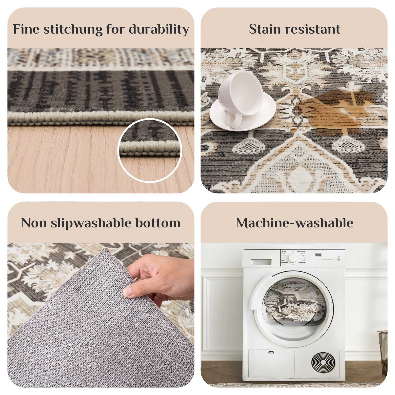 Navak Carpet Orhopui Boho Area Rug, Machine Washable Outdoor Camping Rug, Non-Slip Stain Resistant Machine Washable Rug