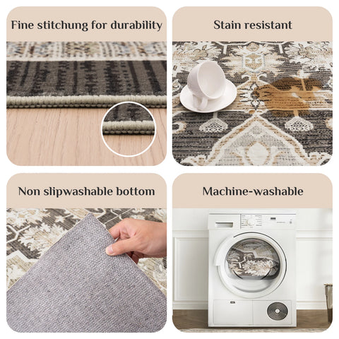 Navak Carpet Orhopui Boho Area Rug, Machine Washable Outdoor Camping Rug, Non-Slip Stain Resistant Machine Washable Rug