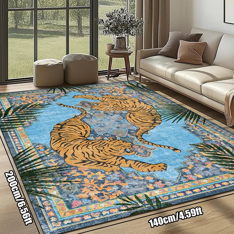 Navak Carpet Jungle Tiger Living Room Carpet Botanical Print Sofa Coffee Table Floor Mat Home Decoration Bedroom Bedside Rug Machine Washable