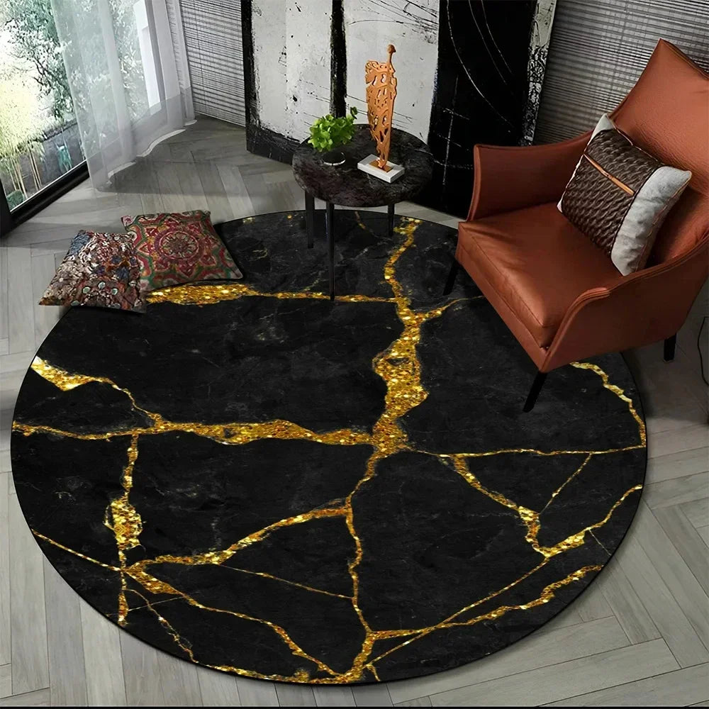 Navak Carpet Crystal Velvet 3D Luxury Marble Round Rug, Abstract Geometric Print Non-Slip Floor Mat for Living Room, Bedroom, Chair Decor