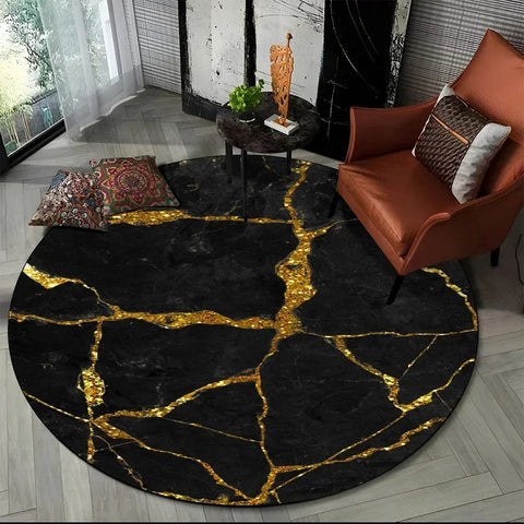 Navak Carpet Crystal Velvet 3D Luxury Marble Round Rug, Abstract Geometric Print Non-Slip Floor Mat for Living Room, Bedroom, Chair Decor