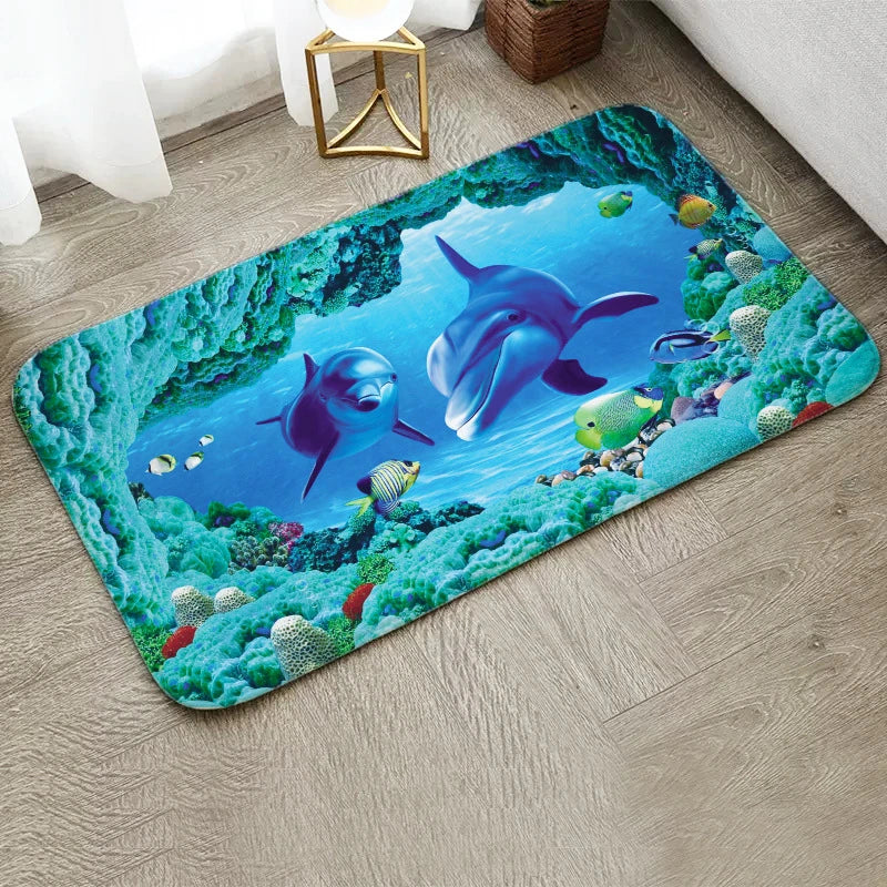 Navak Carpet Fun Starfish Shark Beach Ocean Elements Welcome Floor Mat Entrance Doormats Kitchen Rug Home Decor Anti-slip Washable Carpet