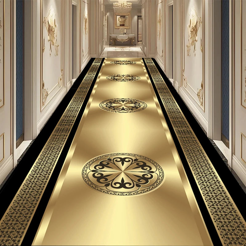 Navak Carpet European Black Luxury Hallway Carpet Long Hall Stairway Corridor Decorations Runner Rug Non-slip Washable Floor Mat Customizable