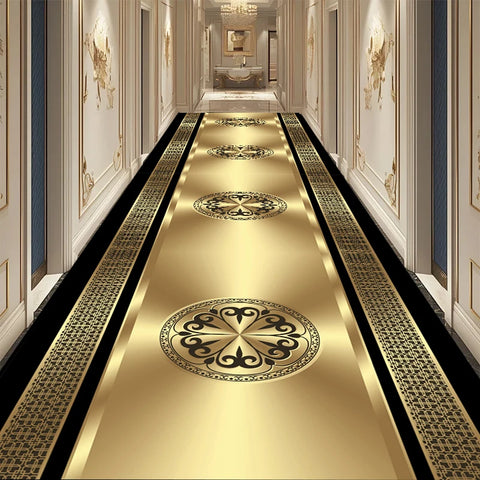 Navak Carpet European Black Luxury Hallway Carpet Long Hall Stairway Corridor Decorations Runner Rug Non-slip Washable Floor Mat Customizable
