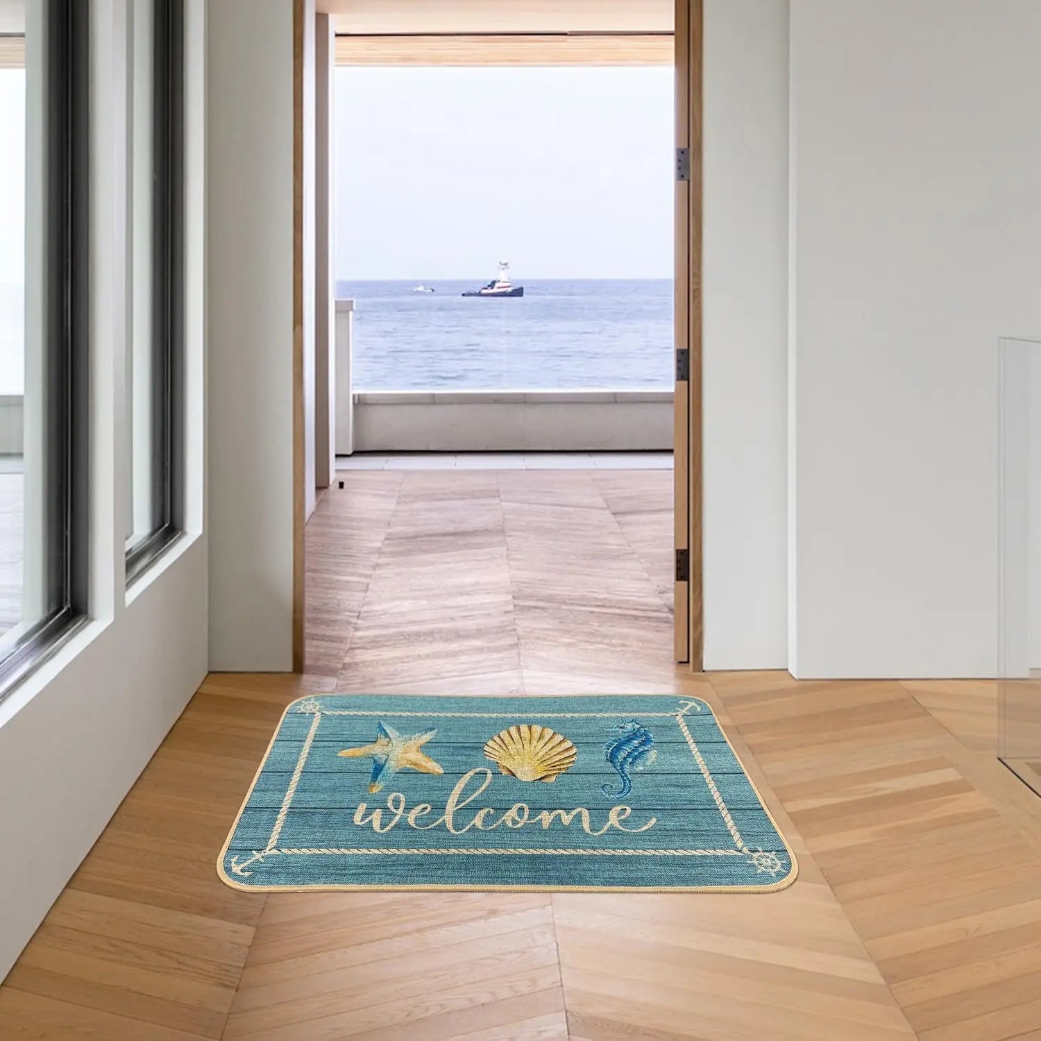Navak Carpet SHIYUE Boat Floor Door Mat Welcome Aboard Mats Outdoor Nautical Coastal Rug,Home Boats Entrance Rope Front Indoor Outside Entryw