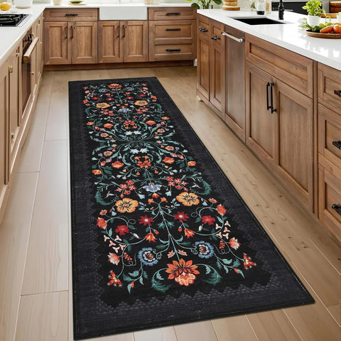 Navak Carpet Hallway Runner Rug Washable Floral Corridor Long Carpet Soft Low Pile Christmas Decor Carpets Bedroom Floor Mat Non-slip Mats