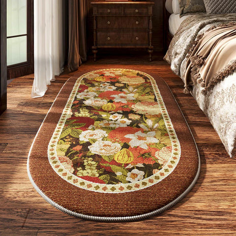 Navak Carpet Bedroom Bedside Carpet Non-slip Soft Comfortable Floor Mat American Retro Flower Pattern Rug Oval Long Home Decoration Mats 양탄자