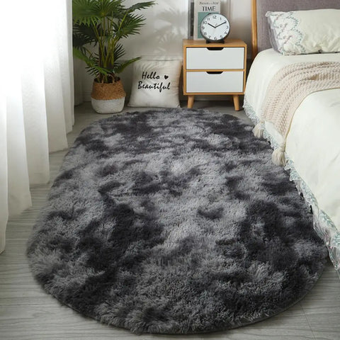 Navak Carpet Exclusive Picks Nordic ins thickened long hair tie-dyed silk hair carpet Modern simple oval bedroom bed rug, living room sofa rug