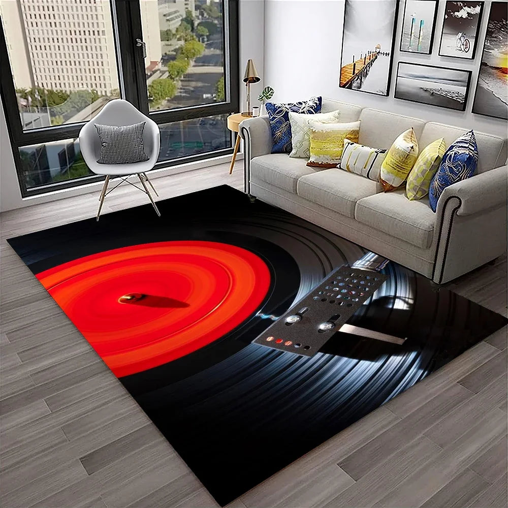 Navak Carpet 3D Retro Vinyl Record Music Art Carpet Rug for Home Living Room Bedroom Sofa Doormat Decor,Kid Play Area Rug Non-slip Floor Mat