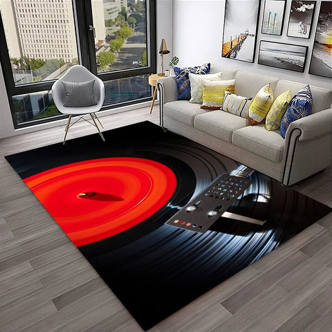 Navak Carpet 3D Retro Vinyl Record Music Art Carpet Rug for Home Living Room Bedroom Sofa Doormat Decor,Kid Play Area Rug Non-slip Floor Mat