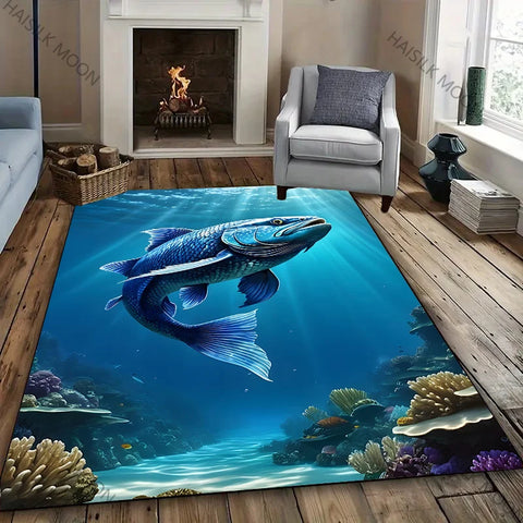 Navak Carpet Multiple Deep Sea Fish Printed Carpet Rugs for Living Rooms Bedrooms, Office Areas, All Season Mat, Marine Fish Lovers Rugs Gift