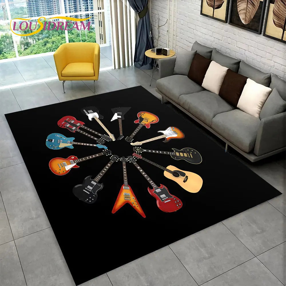 Navak Carpet Classical Guitar Electric Guitar Bass Area Rug,Carpet Rug for Living Room Bedroom Sofa Doormat Decor,Kid Game Non-slip Floor Mat