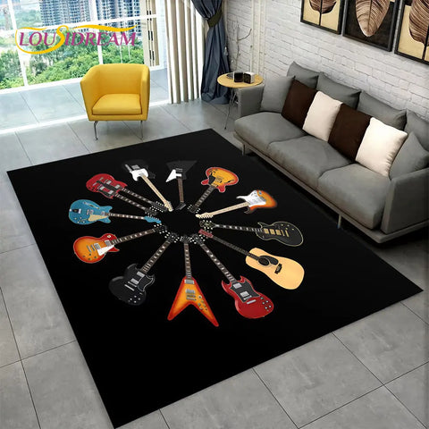 Navak Carpet Classical Guitar Electric Guitar Bass Area Rug,Carpet Rug for Living Room Bedroom Sofa Doormat Decor,Kid Game Non-slip Floor Mat