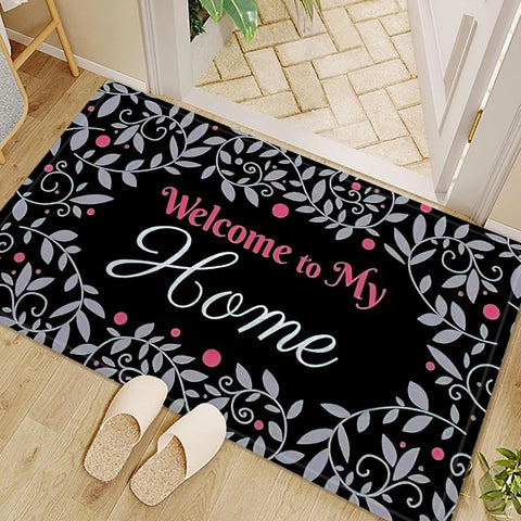 Navak Carpet Leaf & Letter Patterned Home Welcome Print Door Mat Absorbent Quick-Drying Non-Slip Entrance Carpet for Living Room Bedroom Rug