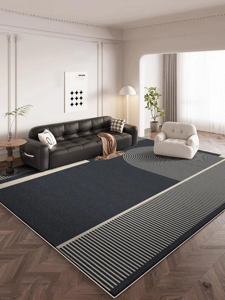 Navak Carpet Dark Blue Cream Striped Carpet Modern Geometric Decorative Rugs Easy Clean Art Lines Living Room Carpets Comfortable Bedroom Rug