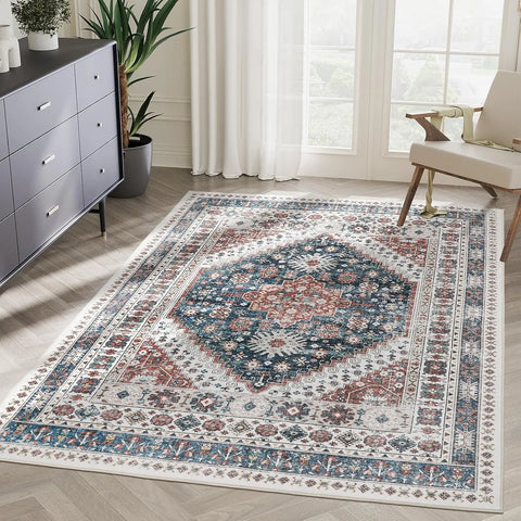 Navak Carpet zesthomeArea Rugs - Ultra-Thin Washble Rug, Stain Resistant Anti Slip Backing Rugs for Living Room,Bedroom, Vintage Home De