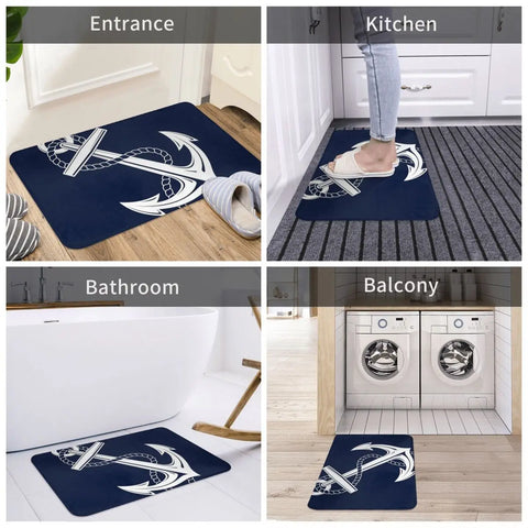 Navak Carpet Anchor Nautical White & Navy Anti-slip Doormat Floor Mat Cushion Carpet Rug for Kitchen Entrance Home Bathroom Living room Mats