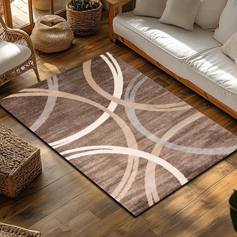 Navak Carpet rown Circle Pattern Area Rug, Modern Bohemian Non-Slip Carpet,Soft Low Pile Rug for Living Room,Natural Jute Decor for Cozy Home