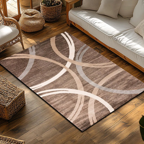 Navak Carpet rown Circle Pattern Area Rug, Modern Bohemian Non-Slip Carpet,Soft Low Pile Rug for Living Room,Natural Jute Decor for Cozy Home