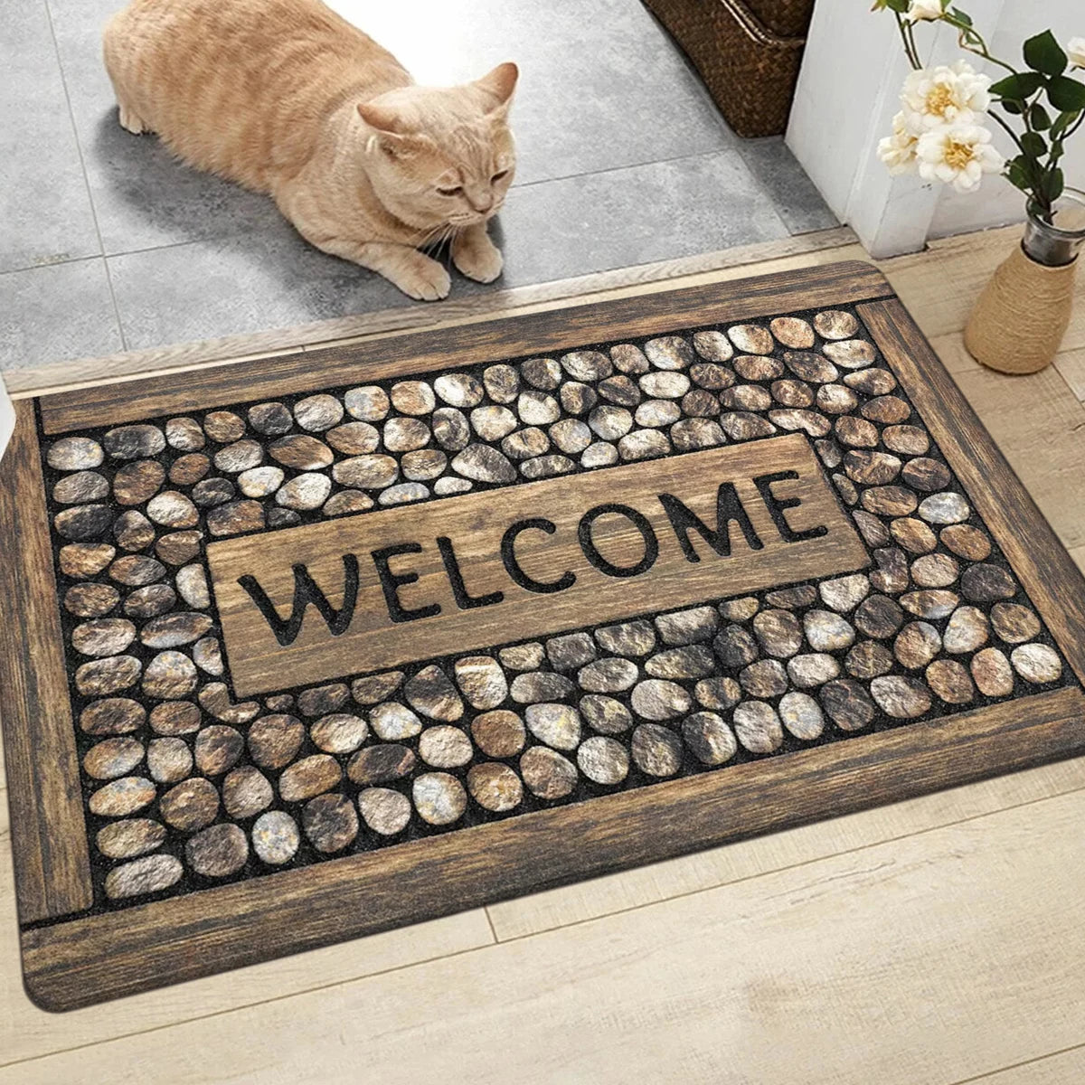 Navak Carpet New carpet floor mat polyester cobblestone welcome pattern non-slip waterproof suitable for entrance, outdoor camping hotel