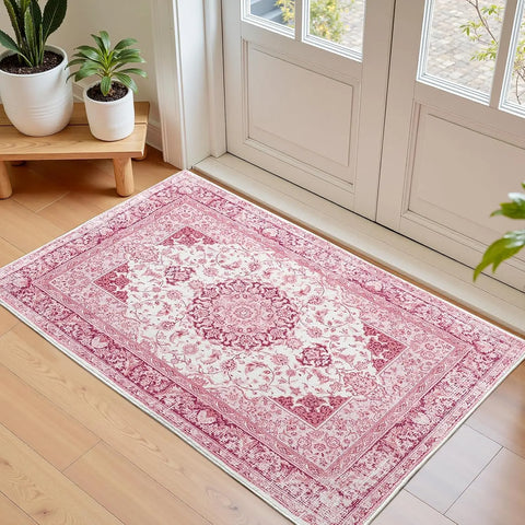 Navak Carpet Crystal velvet carpet Bright Pink Area Rug for Living Room, Machine Washable Rugs with Non-Slip Backing for Girls Bedroom, Cu